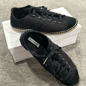 Black Calvin Klein  Gisela Jute Sneaker Canvas/suede shoes size 8.0